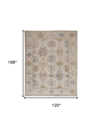 8' X 10' Ivory Tan And Blue Floral Hand Knotted Area Rug HomeRoots