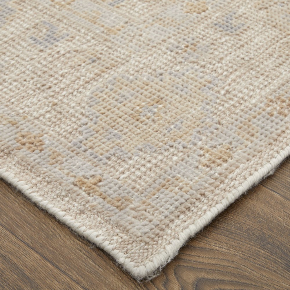 8' X 10' Ivory Tan And Blue Floral Hand Knotted Area Rug HomeRoots