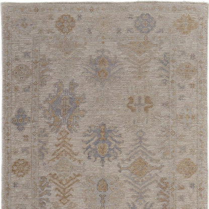 8' X 10' Ivory Tan And Blue Floral Hand Knotted Area Rug HomeRoots