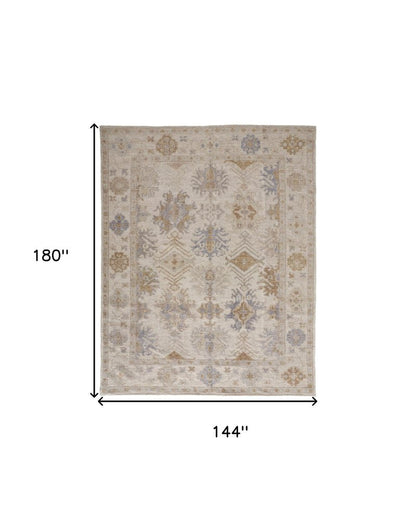 8' X 10' Ivory Tan And Blue Floral Hand Knotted Area Rug HomeRoots