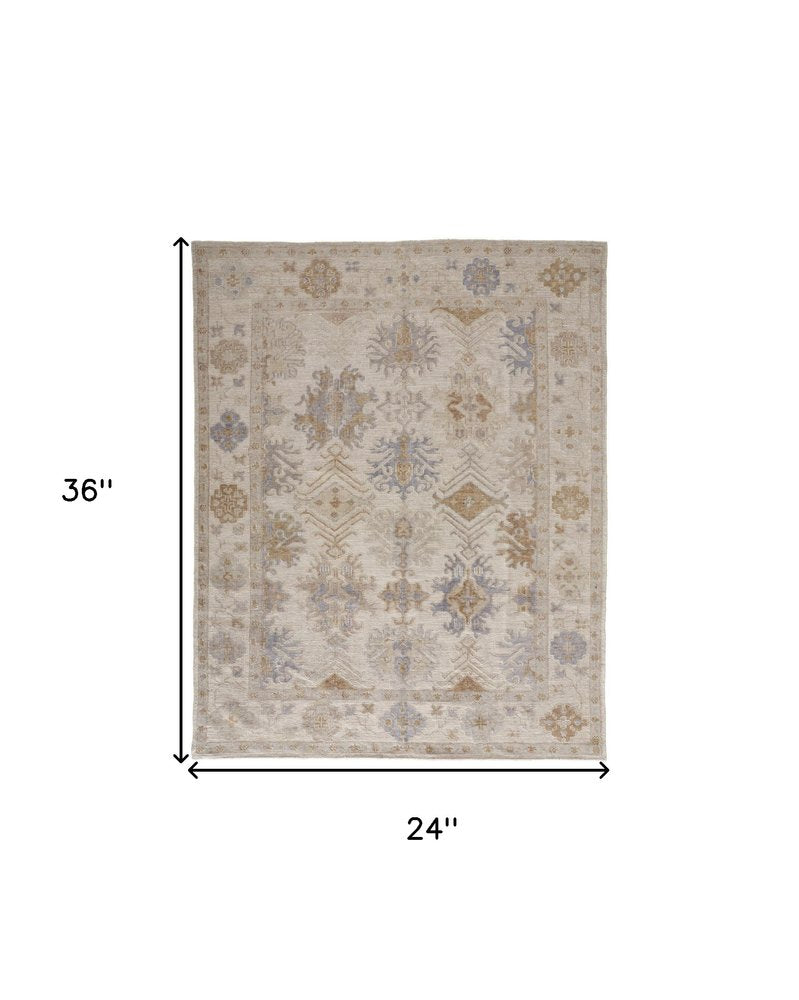 8' X 10' Ivory Tan And Blue Floral Hand Knotted Area Rug HomeRoots
