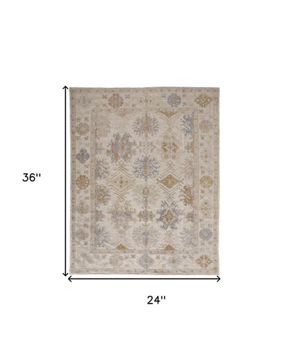 8' X 10' Ivory Tan And Blue Floral Hand Knotted Area Rug HomeRoots
