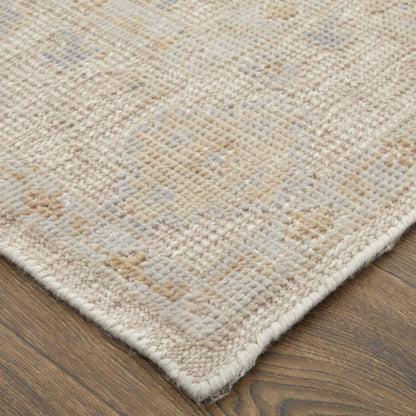 8' X 10' Ivory Tan And Blue Floral Hand Knotted Area Rug HomeRoots