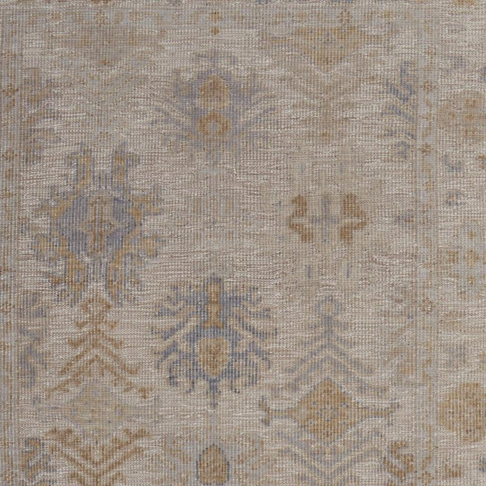 8' X 10' Ivory Tan And Blue Floral Hand Knotted Area Rug HomeRoots
