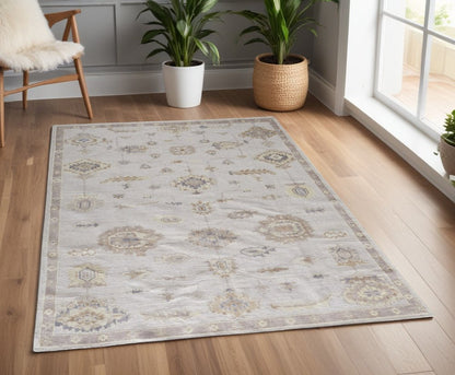 4' X 6' Orange and Ivory Floral Hand Knotted Area Rug HomeRoots