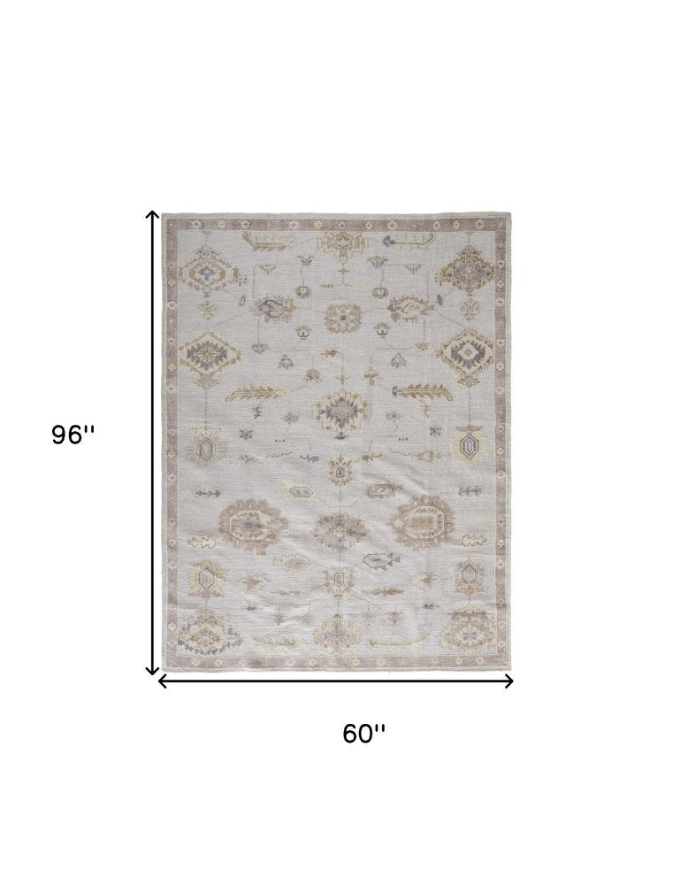 4' X 6' Orange and Ivory Floral Hand Knotted Area Rug HomeRoots