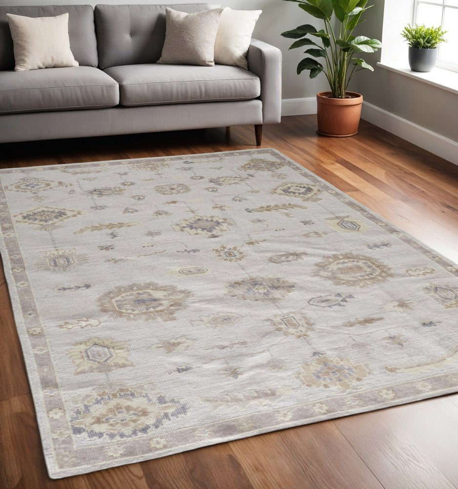 4' X 6' Orange and Ivory Floral Hand Knotted Area Rug HomeRoots