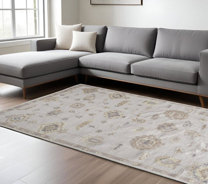 4' X 6' Orange and Ivory Floral Hand Knotted Area Rug HomeRoots