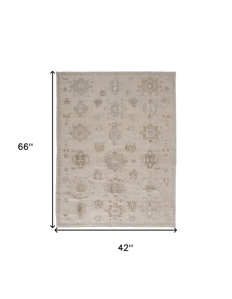 4' X 6' Tan and Brown Floral Hand Knotted Area Rug — view 11