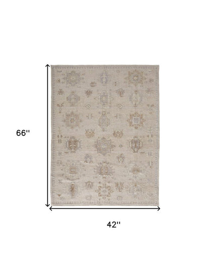 4' X 6' Tan and Brown Floral Hand Knotted Area Rug HomeRoots