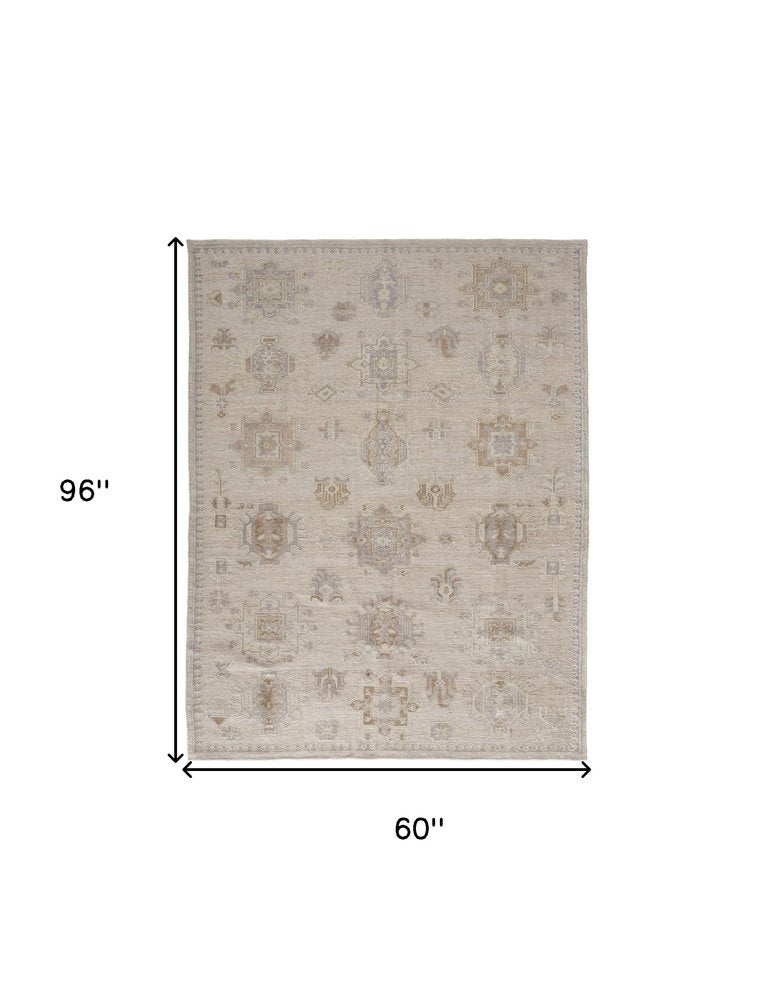 4' X 6' Tan and Brown Floral Hand Knotted Area Rug — view 13