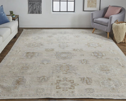 4' X 6' Tan and Brown Floral Hand Knotted Area Rug HomeRoots