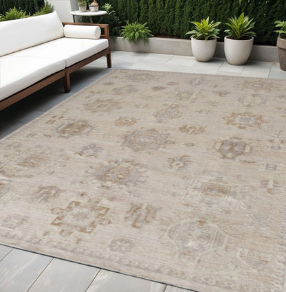 4' X 6' Tan and Brown Floral Hand Knotted Area Rug HomeRoots