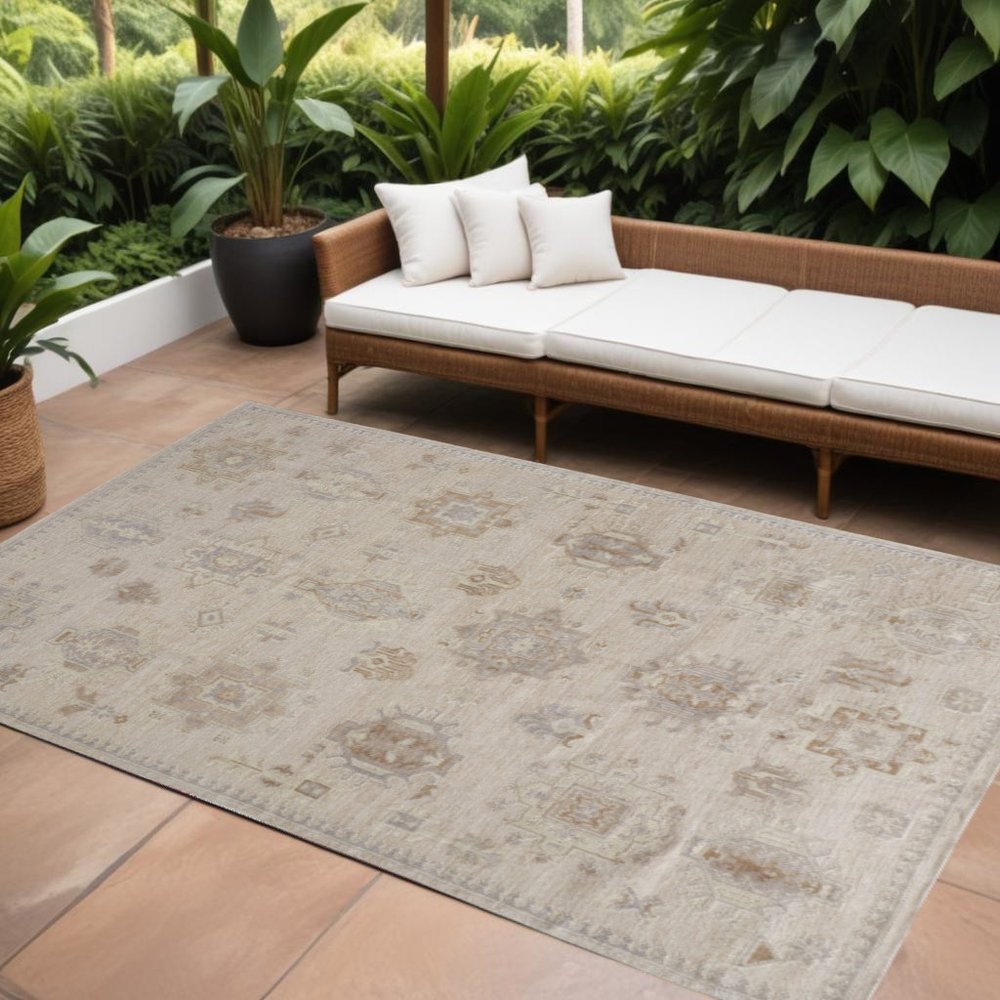 4' X 6' Tan and Brown Floral Hand Knotted Area Rug HomeRoots