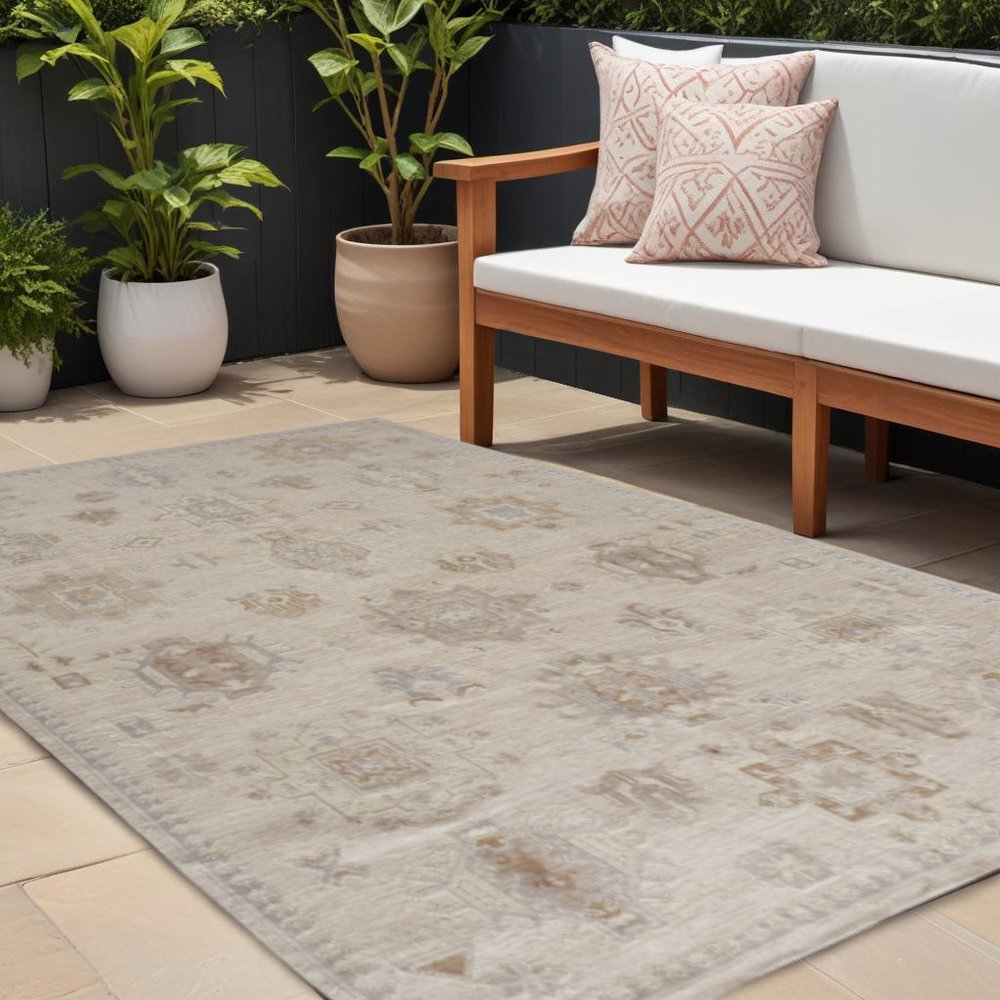 4' X 6' Tan and Brown Floral Hand Knotted Area Rug HomeRoots