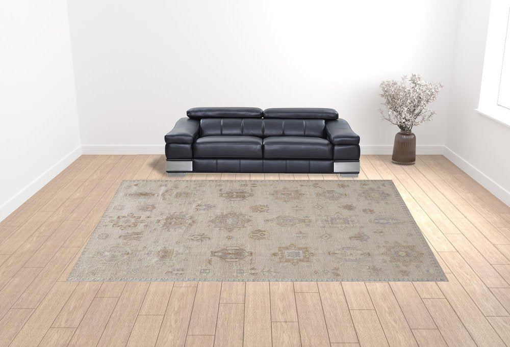 4' X 6' Tan and Brown Floral Hand Knotted Area Rug — view 52