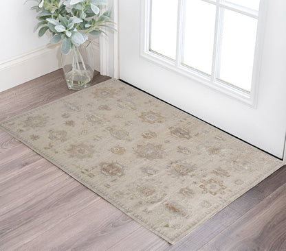 4' X 6' Tan and Brown Floral Hand Knotted Area Rug HomeRoots
