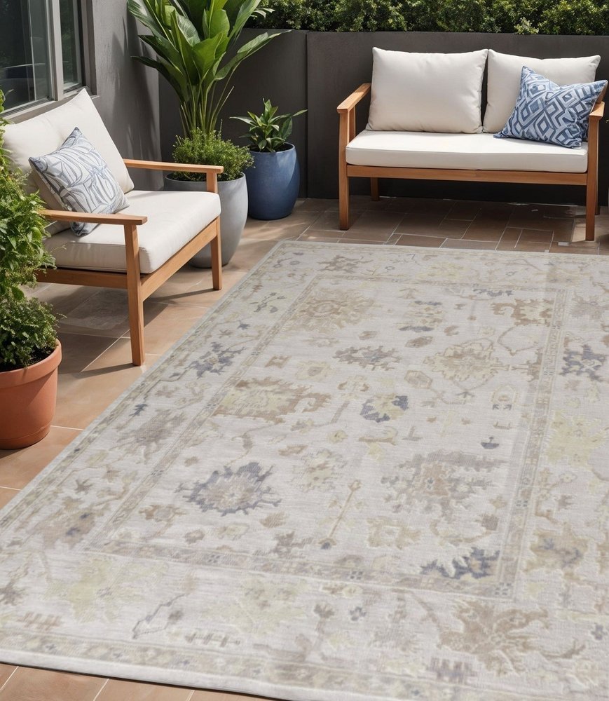 8' X 10' Tan Ivory And Orange Floral Hand Knotted Stain Resistant Area Rug — view 11