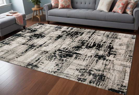 10' X 13' Black White And Gray Stain Resistant Area Rug - 32.0" (L) x 180.0" (W) x 0.6" (H)