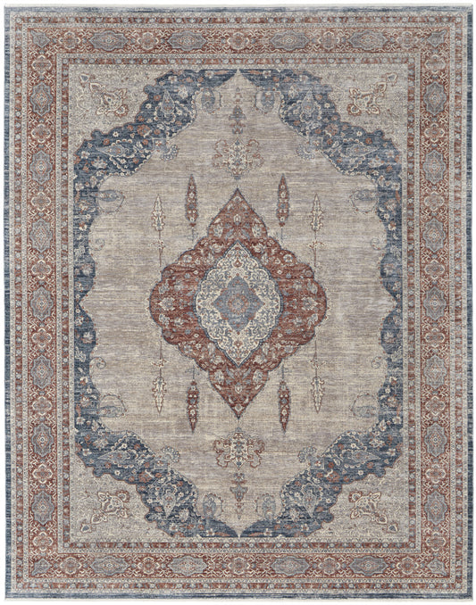 4' X 6' Gray Red And Blue Floral Power Loom Stain Resistant Area Rug - 48.0" (H) x 63.0" (W) x 0.25" (D)