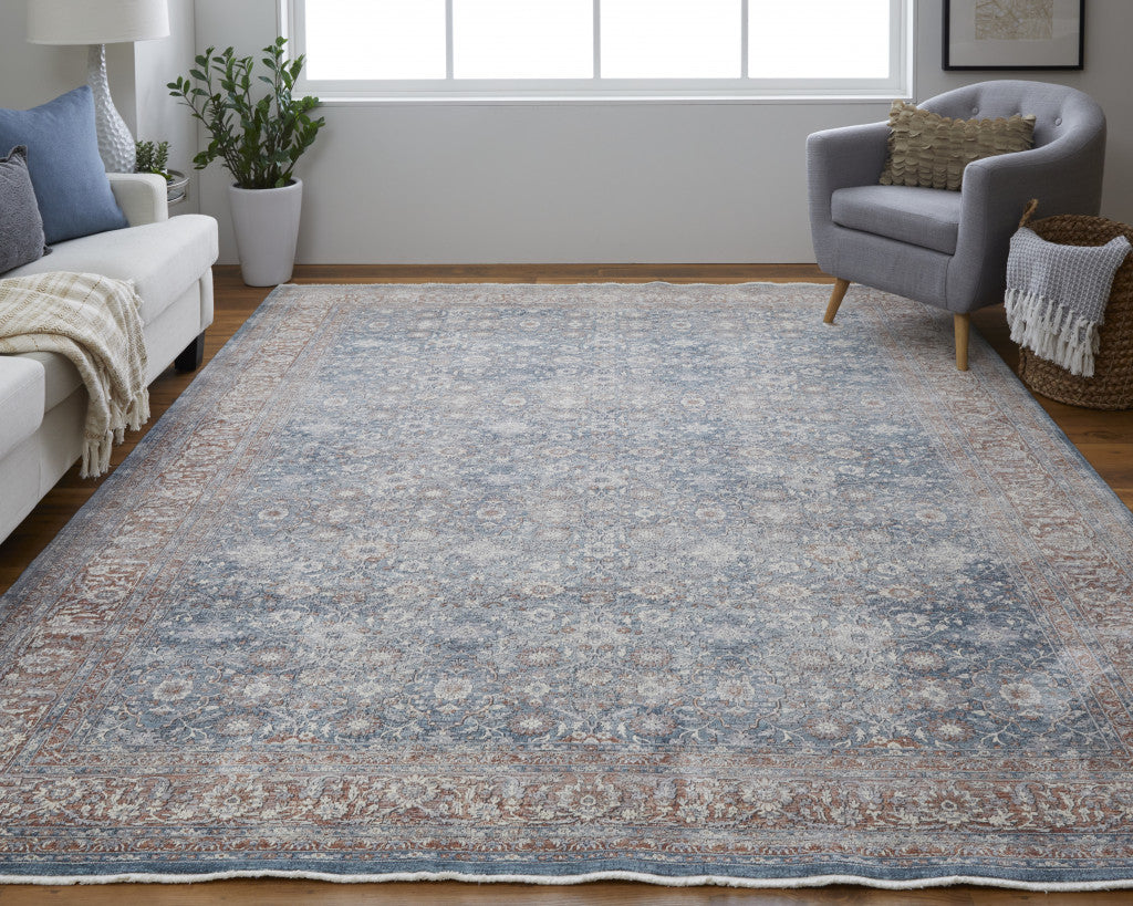 5' X 7' Blue And Red Floral Power Loom Stain Resistant Area Rug