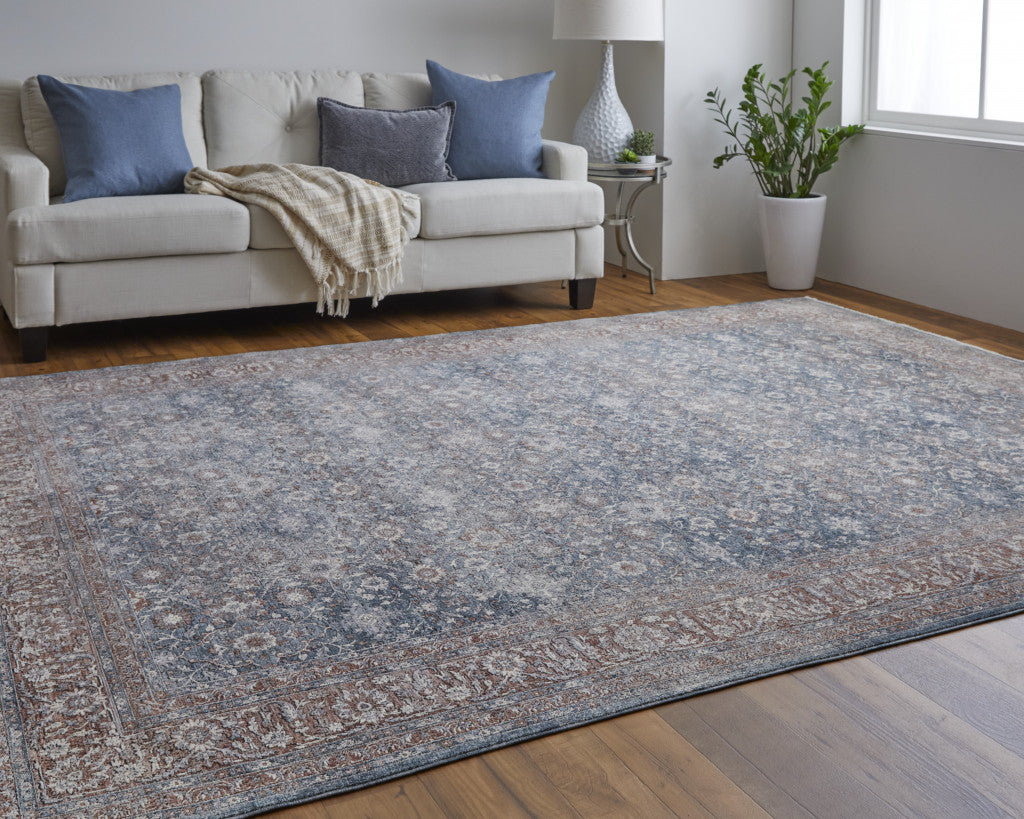 5' X 7' Blue And Red Floral Power Loom Stain Resistant Area Rug