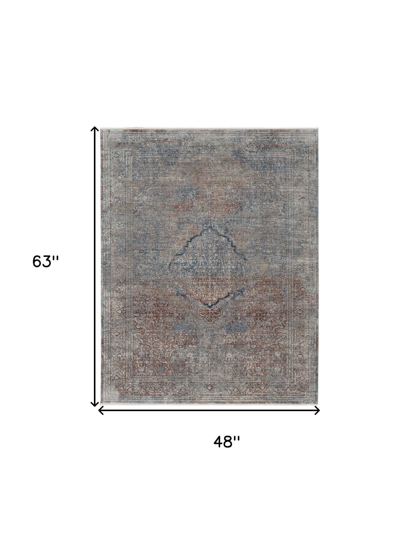 5' X 7' Blue Red And Gray Floral Power Loom Stain Resistant Area Rug