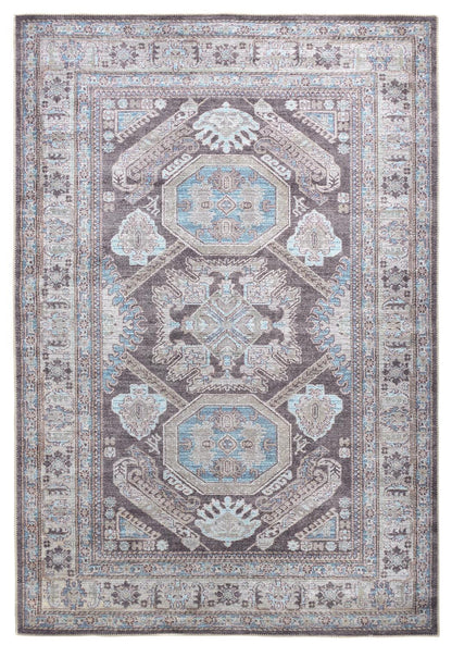 9' X 12' Gray Taupe And Blue Floral Area Rug - 110.0" (H) x 144.0" (W) x 0.08" (D)