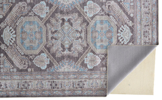 9' X 12' Gray Taupe And Blue Floral Area Rug - 110.0" (H) x 144.0" (W) x 0.08" (D)