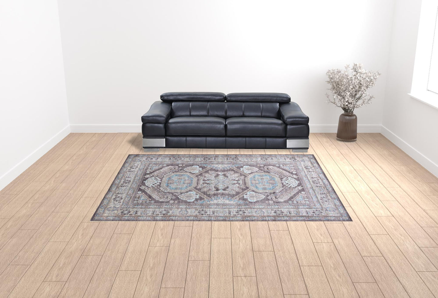 9' X 12' Gray Taupe And Blue Floral Area Rug - 110.0" (H) x 144.0" (W) x 0.08" (D)