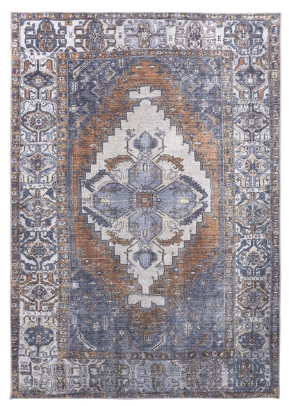 9' X 12' Blue Ivory And Brown Floral Area Rug - 110.0" (H) x 144.0" (W) x 0.08" (D)