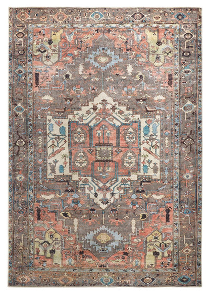 8' X 10' Taupe Red And Brown Floral Area Rug - 94.0" (H) x 118.0" (W) x 0.08" (D)