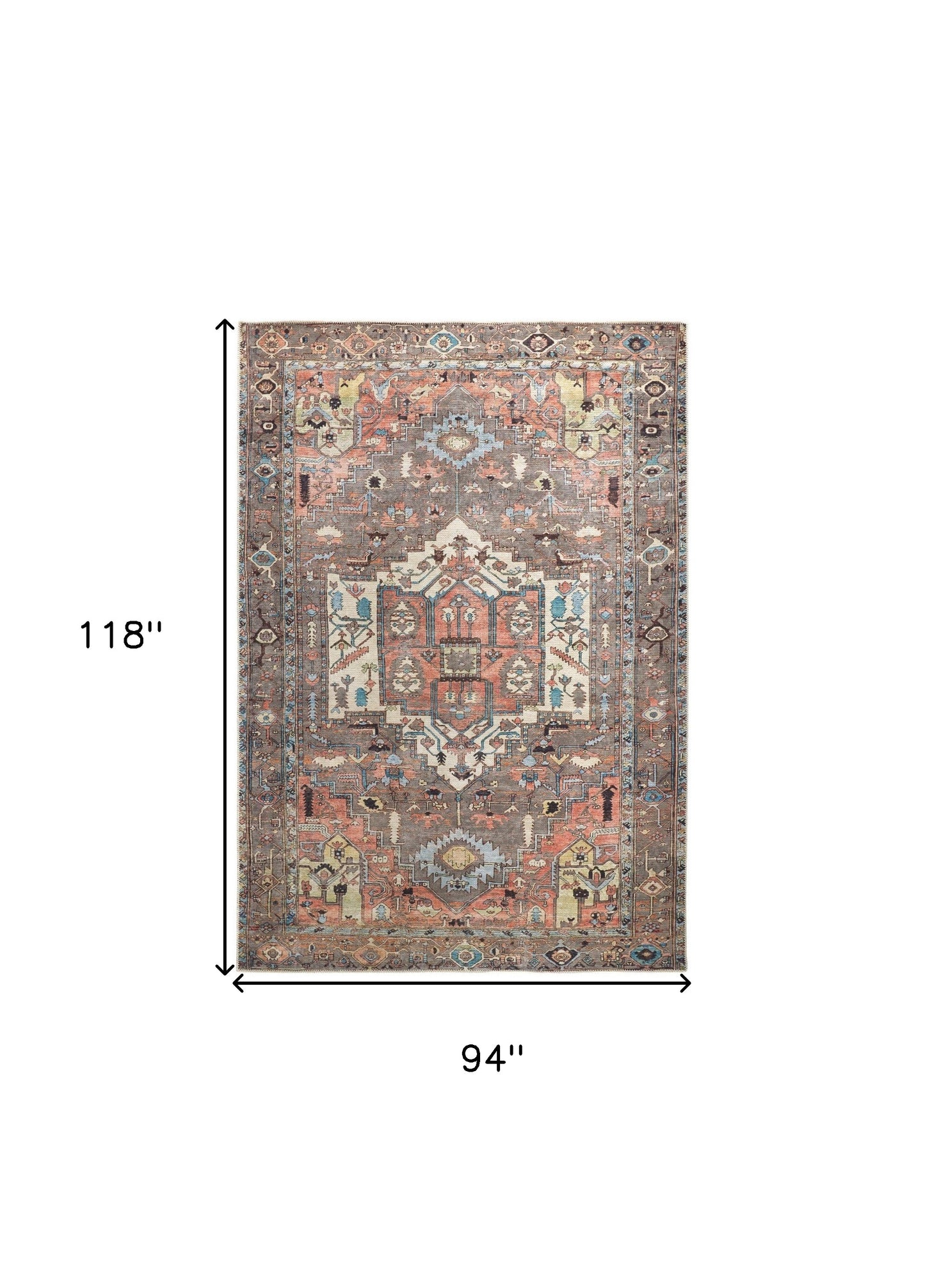 8' X 10' Taupe Red And Brown Floral Area Rug - 94.0" (H) x 118.0" (W) x 0.08" (D)