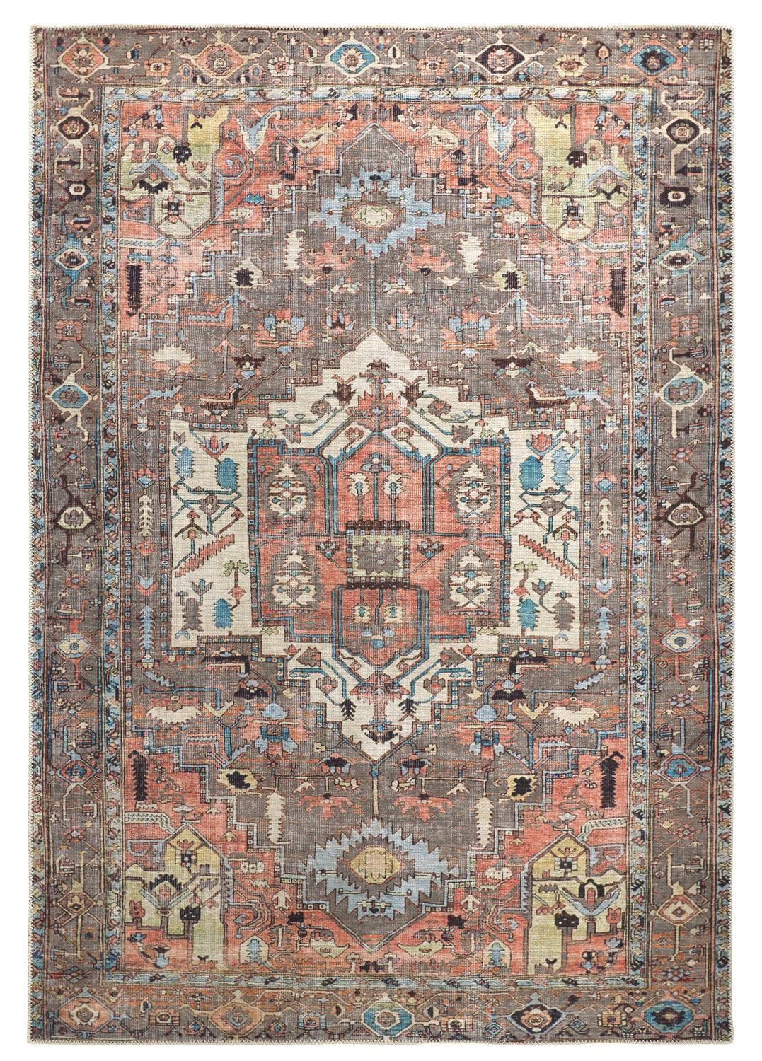 9' X 12' Taupe Red And Brown Floral Area Rug - 110.0" (H) x 144.0" (W) x 0.08" (D)