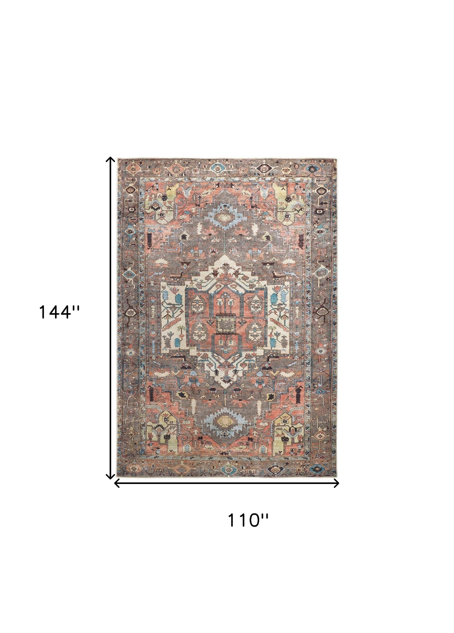 9' X 12' Taupe Red And Brown Floral Area Rug - 110.0" (H) x 144.0" (W) x 0.08" (D)