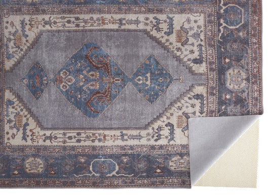 9' X 12' Blue Brown And Ivory Floral Area Rug - 110.0" (H) x 144.0" (W) x 0.08" (D)