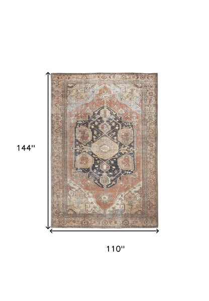 9' X 12' Orange Brown And Taupe Abstract Area Rug - 110.0" (H) x 144.0" (W) x 0.08" (D)