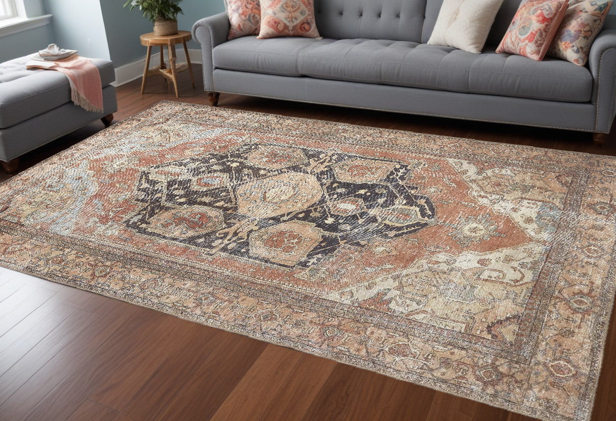 9' X 12' Orange Brown And Taupe Abstract Area Rug - 110.0" (H) x 144.0" (W) x 0.08" (D)