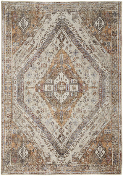 4' X 6' Ivory Orange And Brown Abstract Area Rug - 48.0" (H) x 72.0" (W) x 0.08" (D)