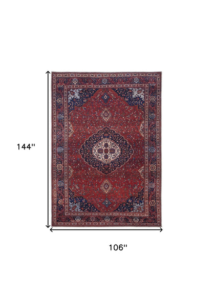 9' X 12' Red Blue And Tan Floral Power Loom Area Rug