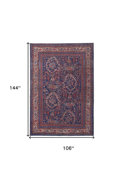 9' X 12' Red Blue And Tan Floral Power Loom Area Rug