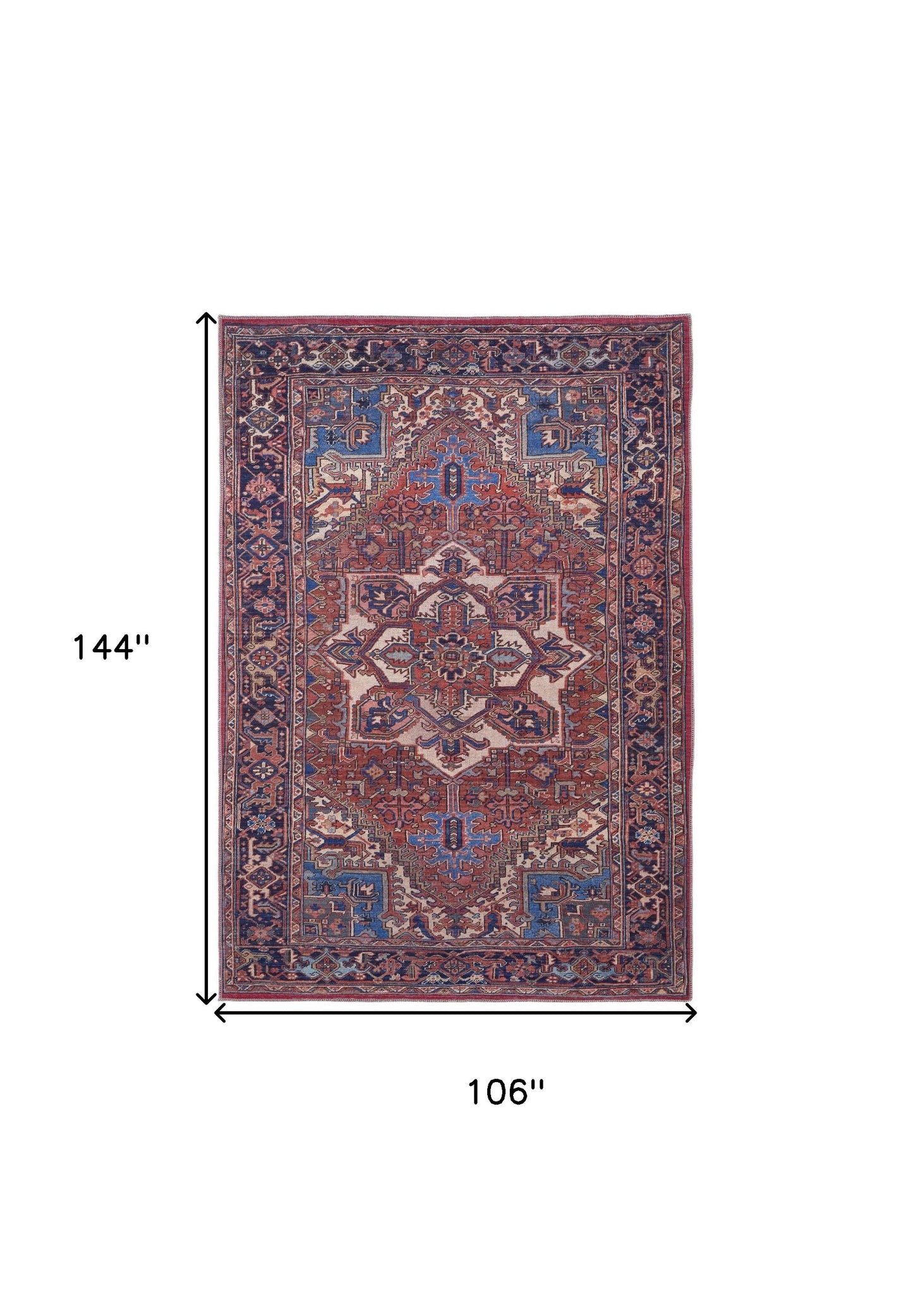 9' X 12' Red Tan And Blue Floral Power Loom Area Rug