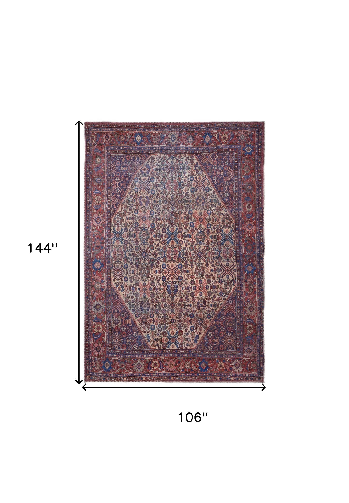 9' X 12' Red Tan And Blue Floral Power Loom Area Rug