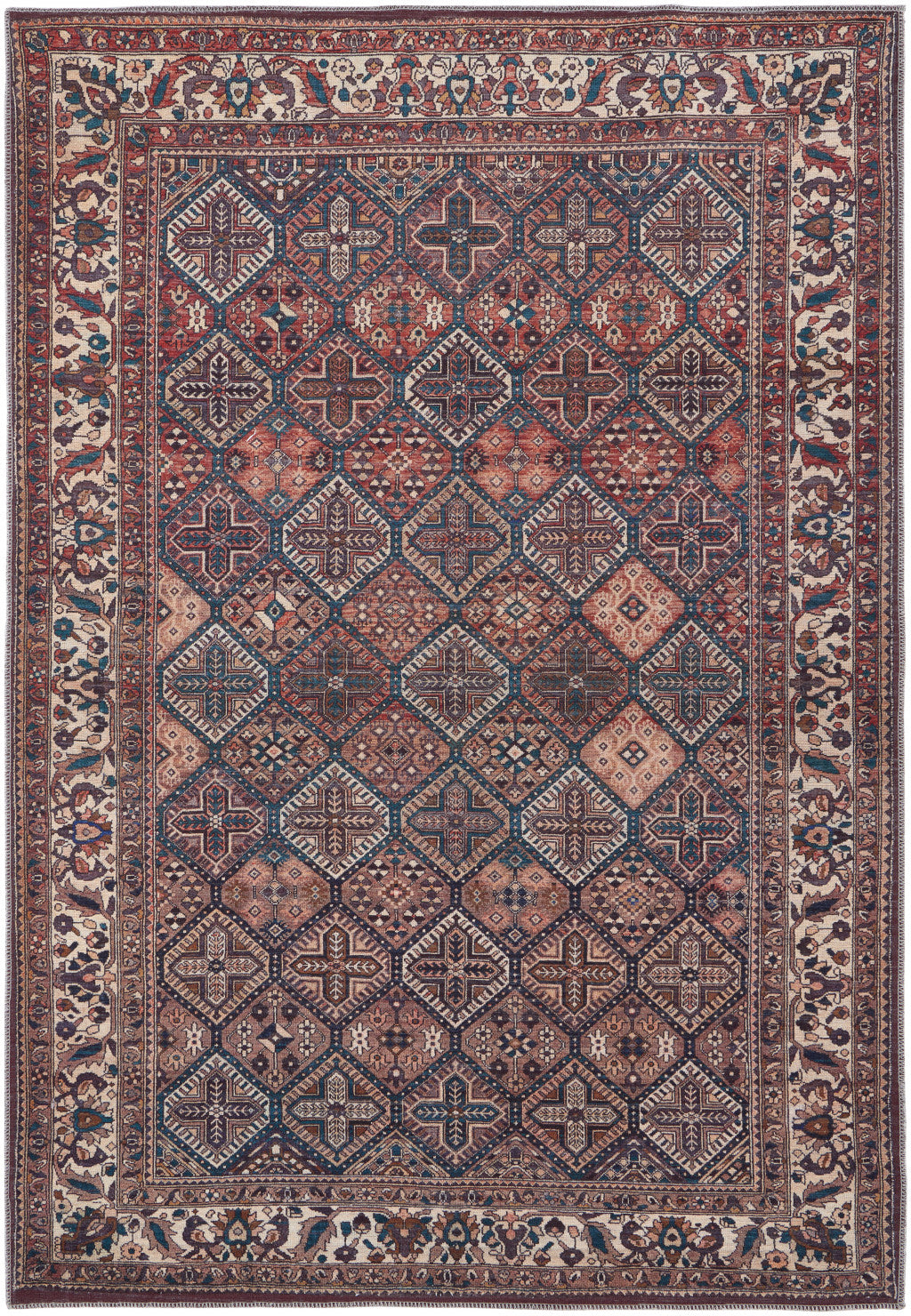 9' X 12' Brown Red And Ivory Floral Power Loom Area Rug - 106.0" (H) x 144.0" (W) x 0.24" (D)