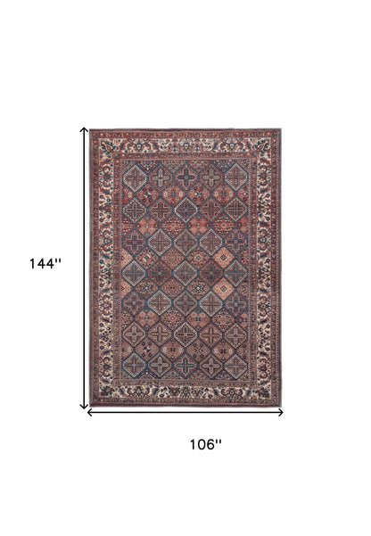 9' X 12' Brown Red And Ivory Floral Power Loom Area Rug - 106.0" (H) x 144.0" (W) x 0.24" (D)