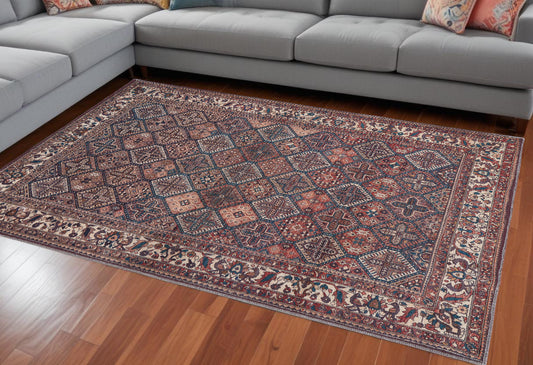 9' X 12' Brown Red And Ivory Floral Power Loom Area Rug - 106.0" (H) x 144.0" (W) x 0.24" (D)