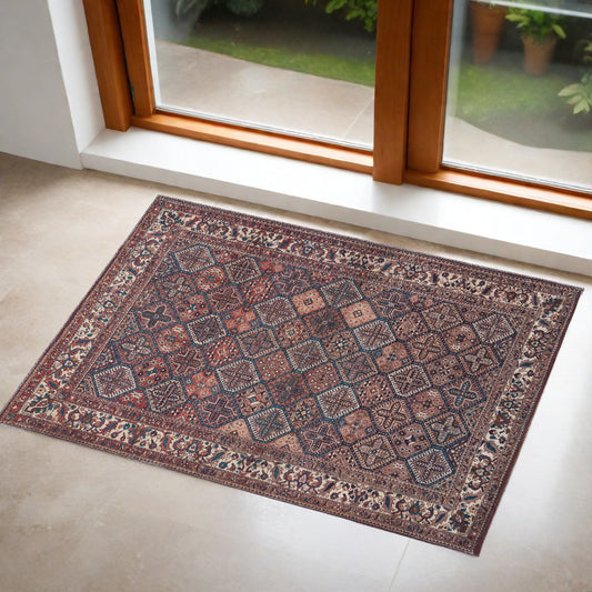 2' X 3' Brown Red And Ivory Floral Power Loom Area Rug - 45.0" (L) x 69.0" (W) x 1.0" (H)