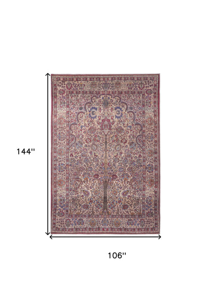 9' X 12' Red Tan And Pink Floral Power Loom Area Rug - 106.0" (H) x 144.0" (W) x 0.24" (D)