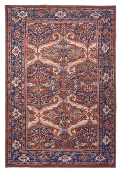 9' X 12' Red Tan And Blue Floral Power Loom Area Rug