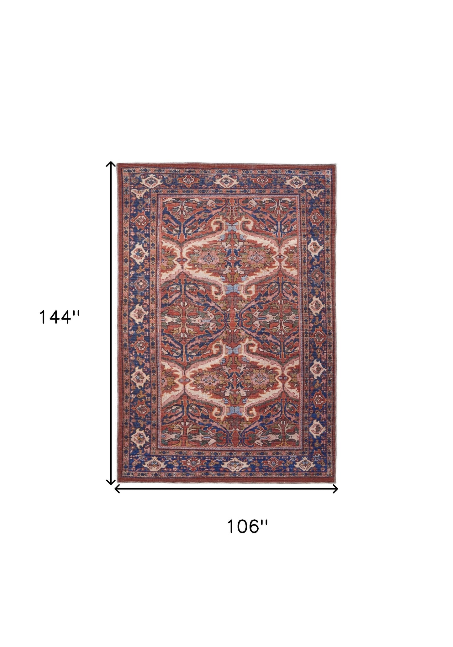 9' X 12' Red Tan And Blue Floral Power Loom Area Rug